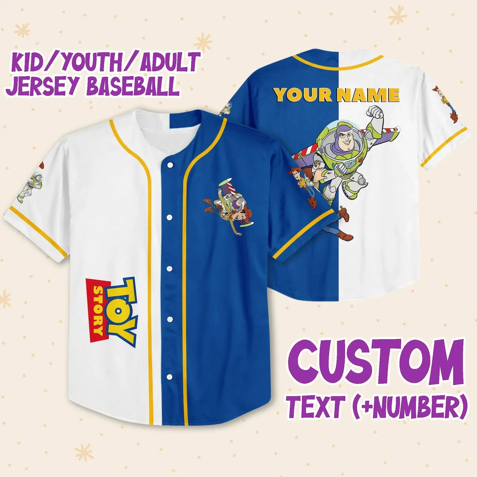 

Disney Custom Name Toy Story Buzz Lightyear Baseball Jersey Men Women Kids Sports Jersey Baseball Jersey Casual Sports Jersey