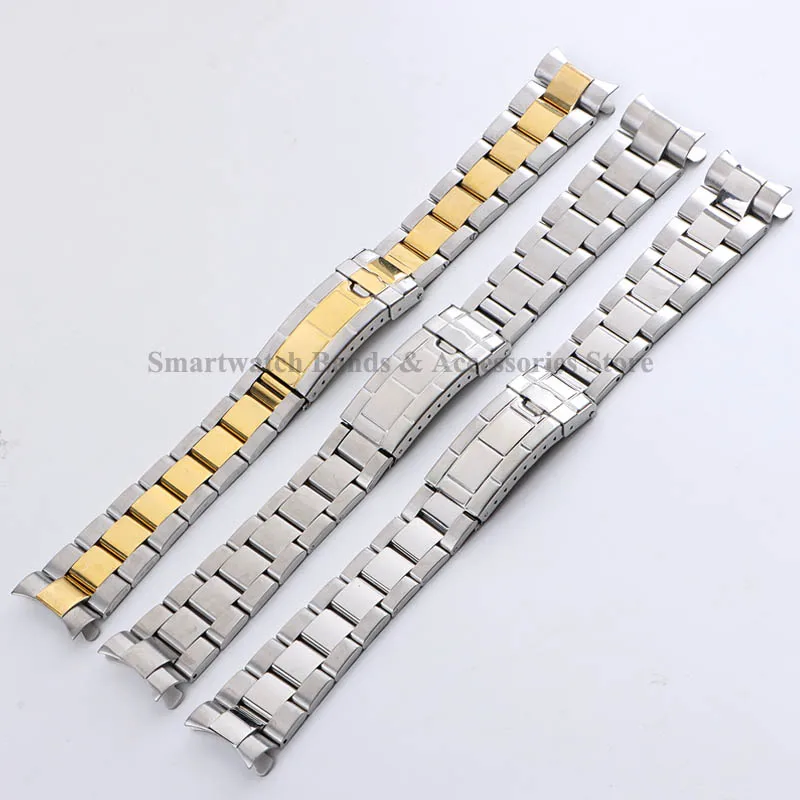 20mm Steel Watch Strap for Rolex Daytona for Water Ghost Stainless Solid Watch Band Diving Buckle Bracelet Curved End Accessory