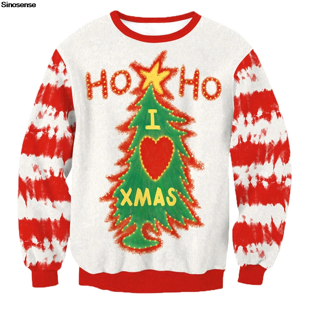 

Men Women Crewneck Tacky Xmas Sweatshirt 3D Christmas Tree Print Holiday Party Jumper Tops Pullover Ho Ho Ugly Christmas Sweater