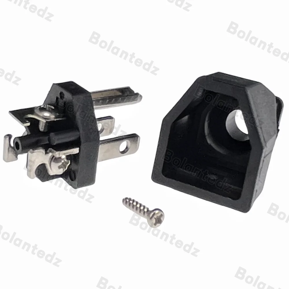 Bolantedz Black Copper American Male Female 3 Pins Power Plug Electrical AC 125V 15A US Power Cord Detachable Wiring Plug Socket