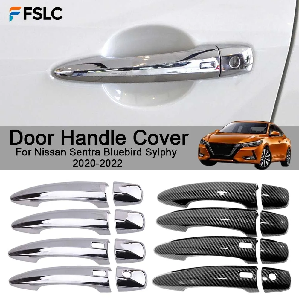 

For Nissan Sentra Bluebird Sylphy 2020 2021 2022 Carbon Fiber Chrome Car Door Handle Cover Stickers Styling Accessories