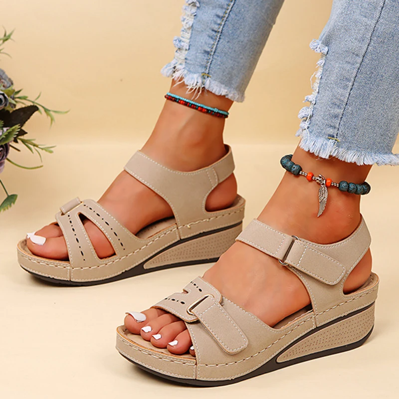 Sandalias Retro para mujer, zapatos elegantes con cuña, calzado de fiesta, Verano