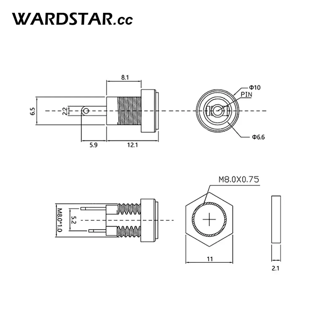 10Pcs DC022B DC Power Female Jack Panel Mount Adapter 12V 5.5*2.1mm DC Power Adapter Socket Connectors