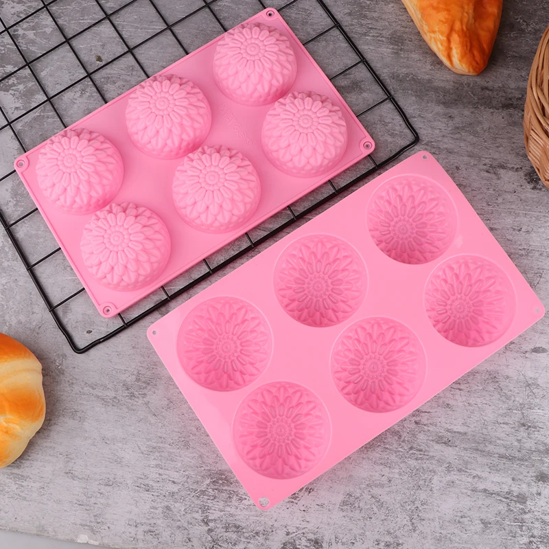 3D Chrysanthemums Silicone Mold DIY Flowers Soap Candle Molds Sunflower Cake Decoration Tools 6 Grids Resin Mold