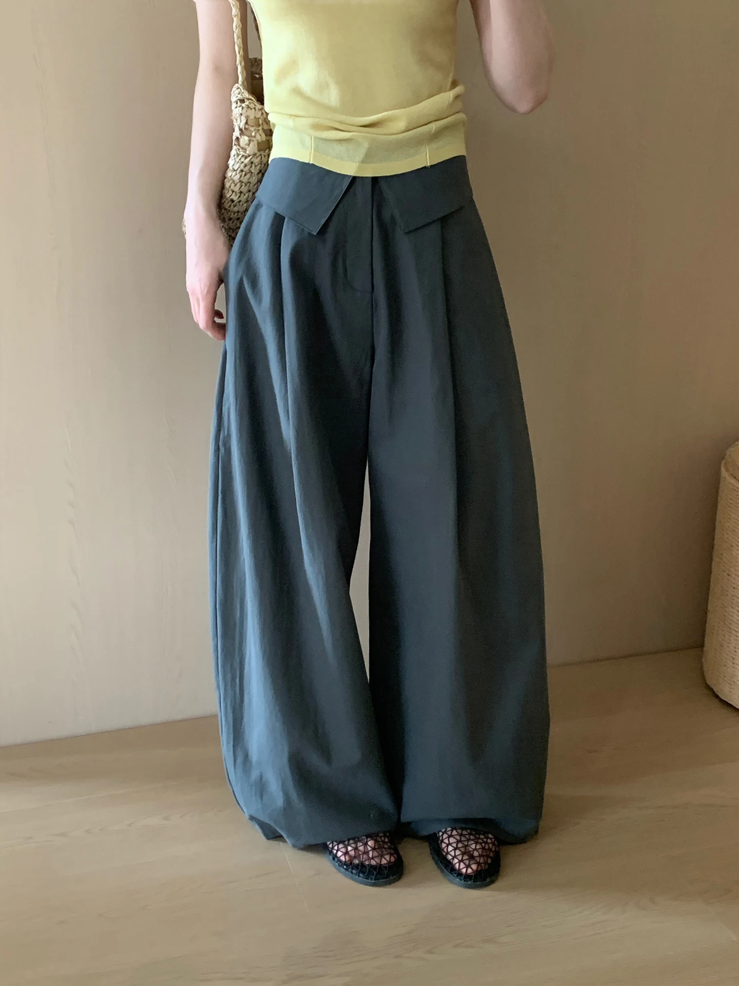 

Casual Straight Leg Pants High Waist Trousers Simple Style Korean Version Spring New Loose Fit Long Jeans for Women