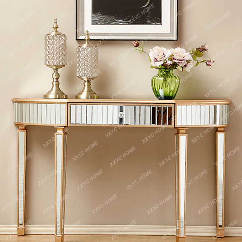 Light luxury mirrored entryway table, golden semi-circular entryway table, living room decorative side table