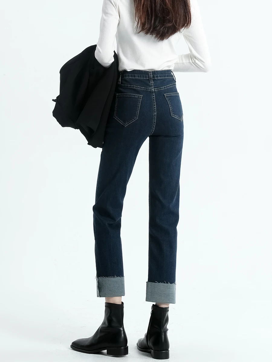 

High Waist Slimming Stretchy Straight Leg Denim Jeans Women's Autumn Winter New Sle Cuffed Loose ing Pants Cover Hip