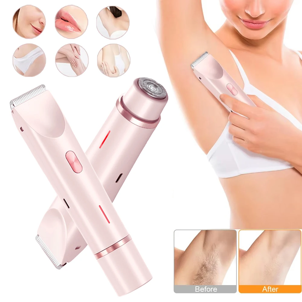 Depiladora eléctrica para mujer, maquinilla de afeitar resistente al agua, recortador de pelo corporal, Bikini, afeitadora de pelo corporal, depiladora indolora portátil