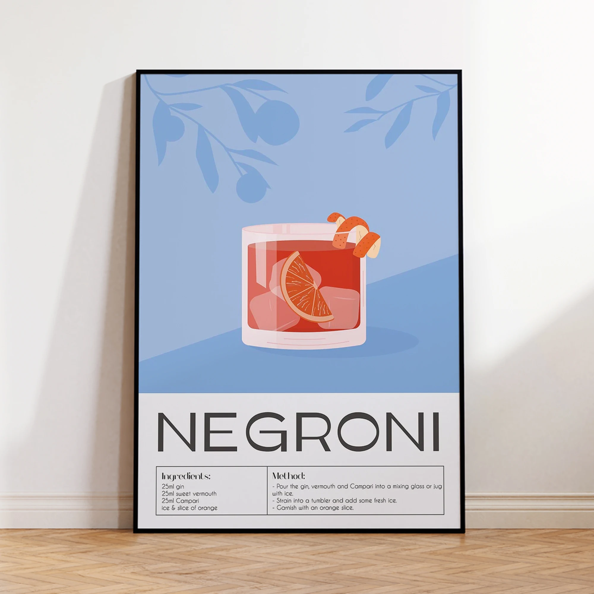 Modern,Minimalist Negroni Cocktail Wall Art Print Canvas Painting Poster Picture For Living Room,Bedroom And Bar Home Decor