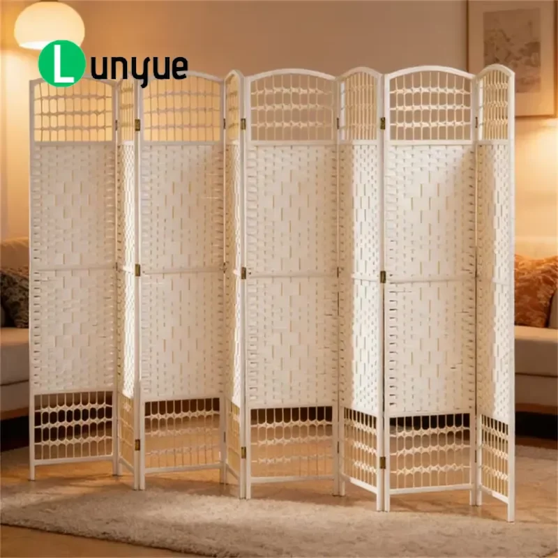 8 Piece White Folding Privacy Screen Room Divider Elegant Bedroom Partition Wall Baffle Space Separator Portable Home Office