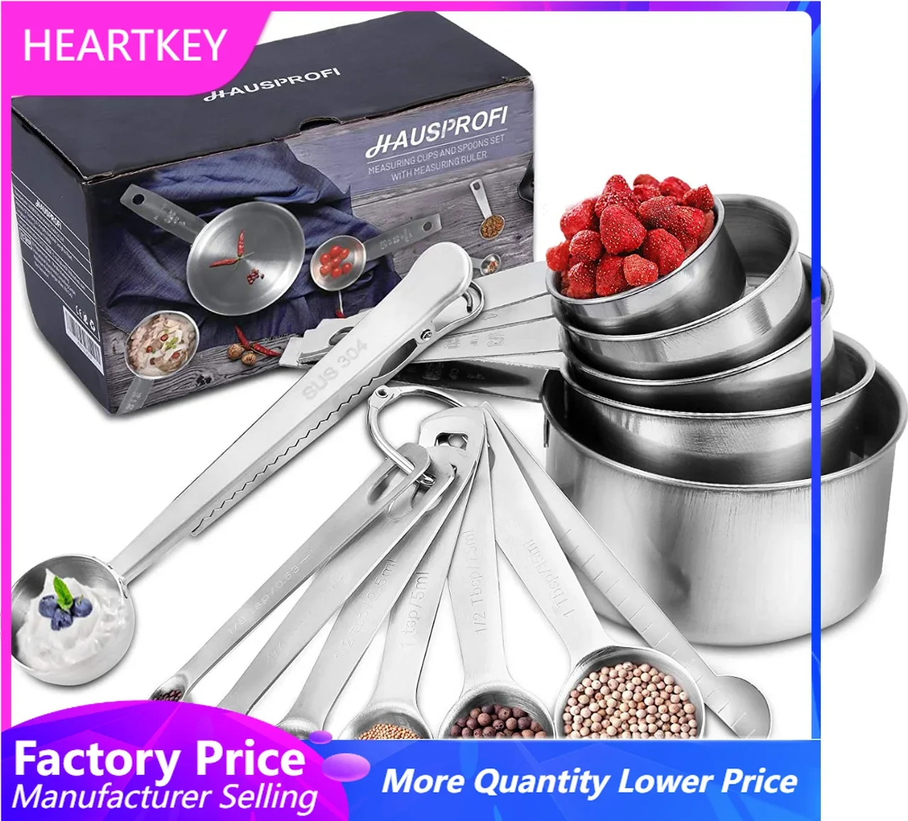 

Kitchen Gadgets Stackable 14PCS Set + 1 Magnetic Conversion Chart Stainless Steel Adjustable Measuring Spoons And Cups