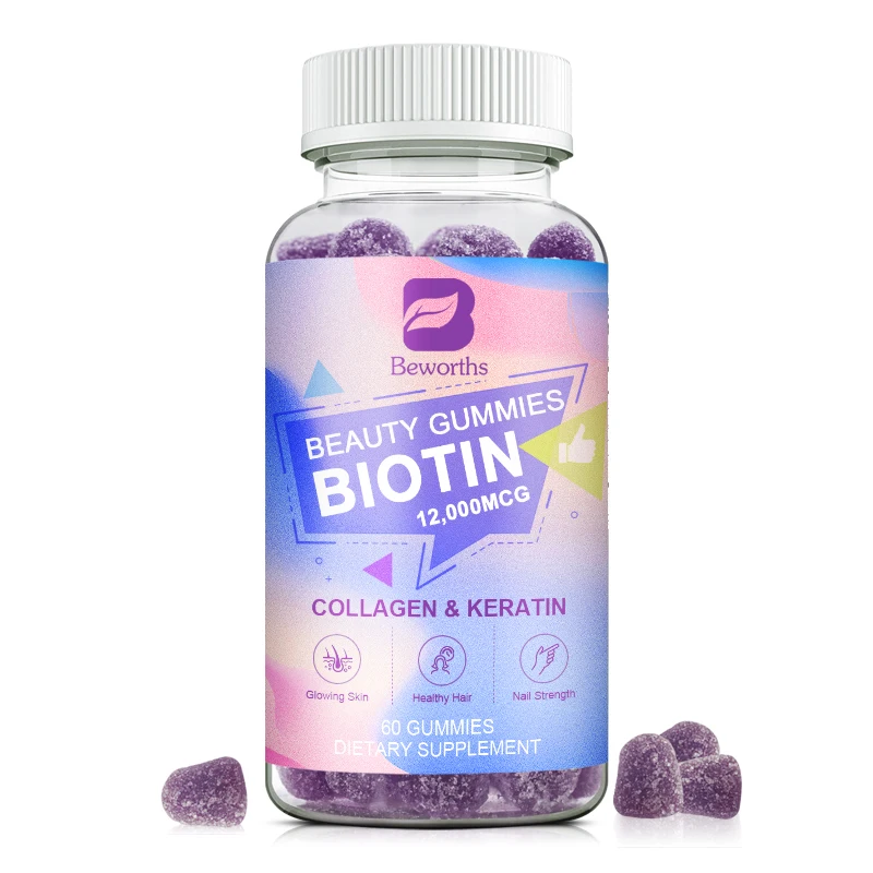 BEWORTHS Collagen Biotin Gummies Biotin for Hair Growth Strengthen Hair Roots & Nails Prevente Hair Loss Skin Care Beauty Health