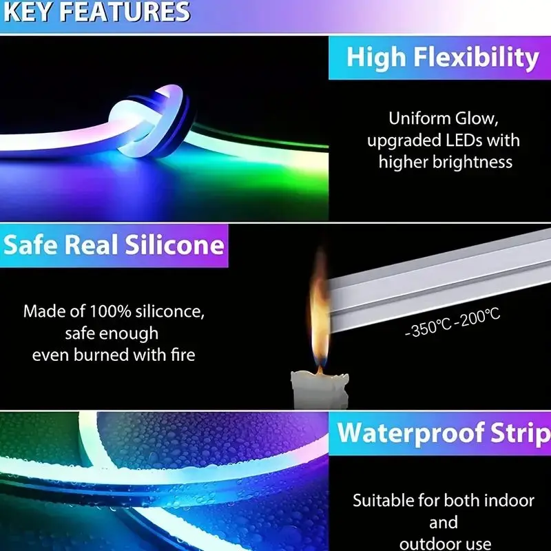 5V LED Neon Strip Lights USB Powered Music Sync 24-Key Remote Flexible And Waterproof For Indoor Outdoor Decoration Strip Lights