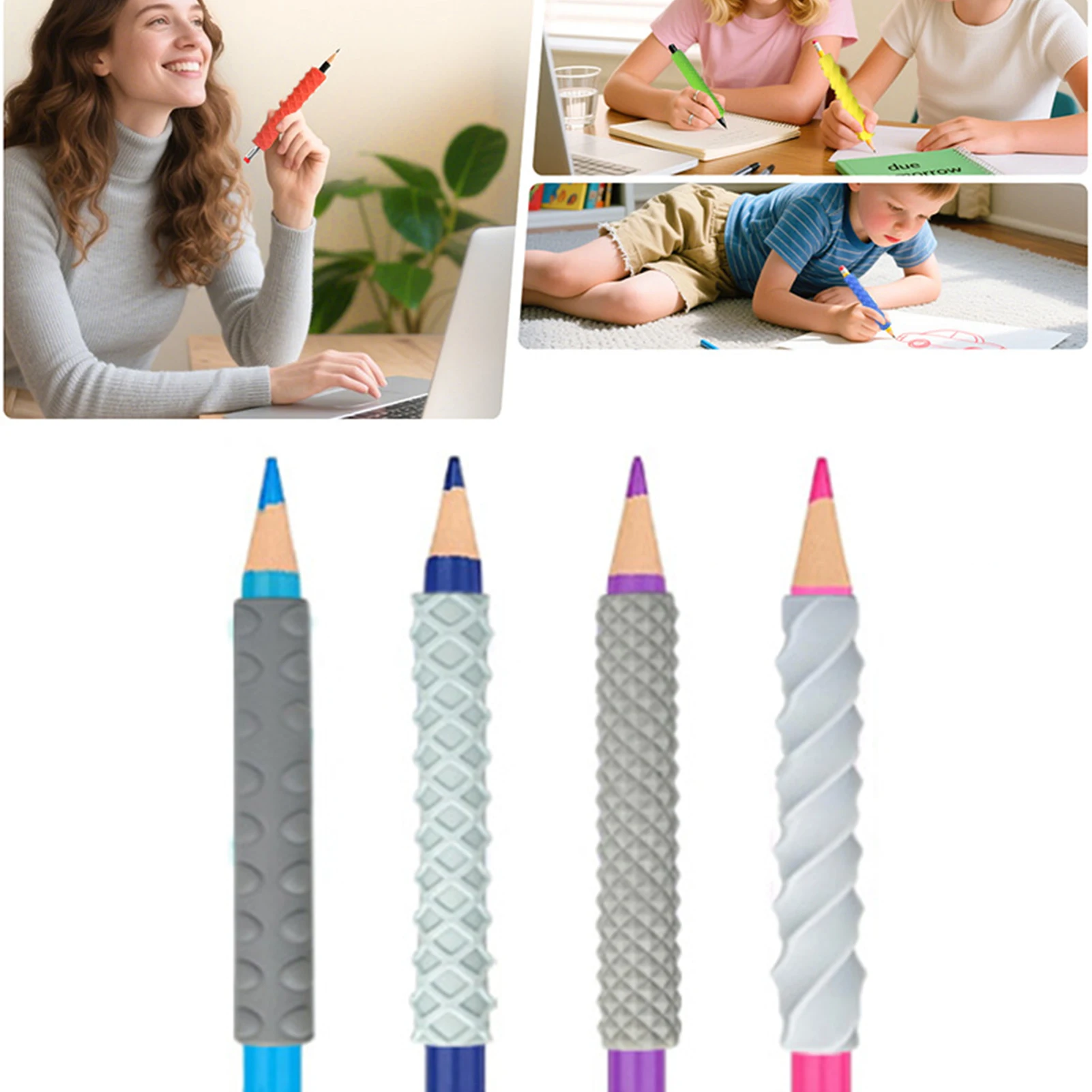 Couvre-crayons texturés en Silicone, 4 pièces, soulagement de l'anxiété et du Stress, manchon de crayon coloré, enfants adolescents étudiants, jouet sensoriel assez Fidget