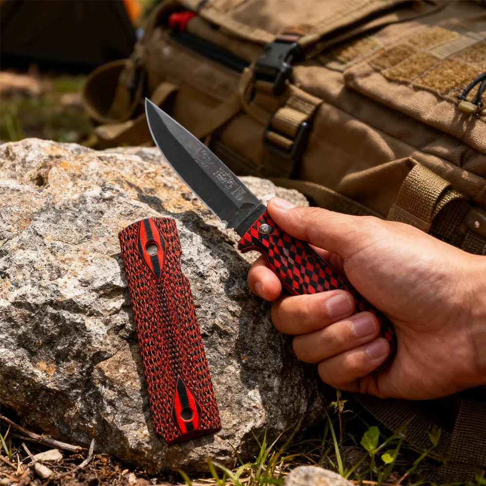 Red CNC Grid Stripe G10 Grips - 1 Pair Non-Slip Tactical Accessories for 1911 DIY