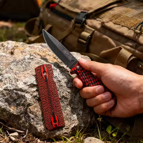 Red CNC Grid Stripe G10 Grips - 1 Pair Non-Slip Tactical Accessories for 1911 DIY