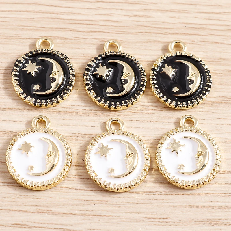 8pcs 13x16mm Cute Enamel Moon Star Charms Pendants for Making Drop Earrings Necklaces Bracelets DIY Crafts Jewelry Findings