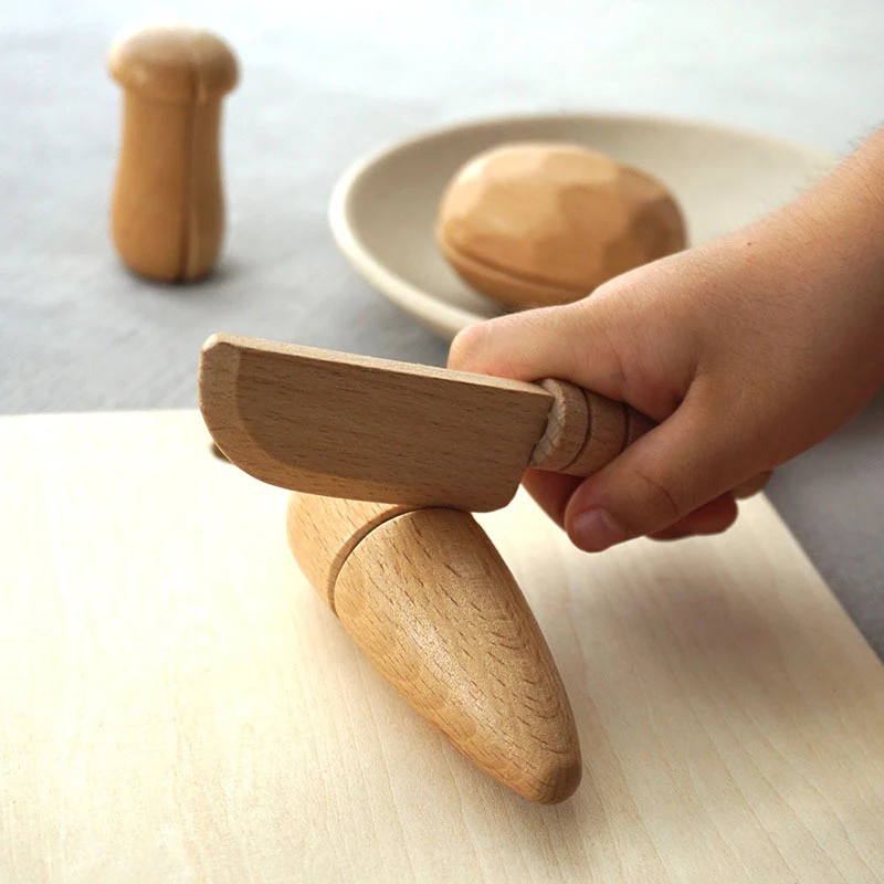 Wooden Kids Knife Cooking Toys Safe Knives Cutting Fruit Vegetable Chopper Kitchen Toy Montessori Education Tools For Toddlers