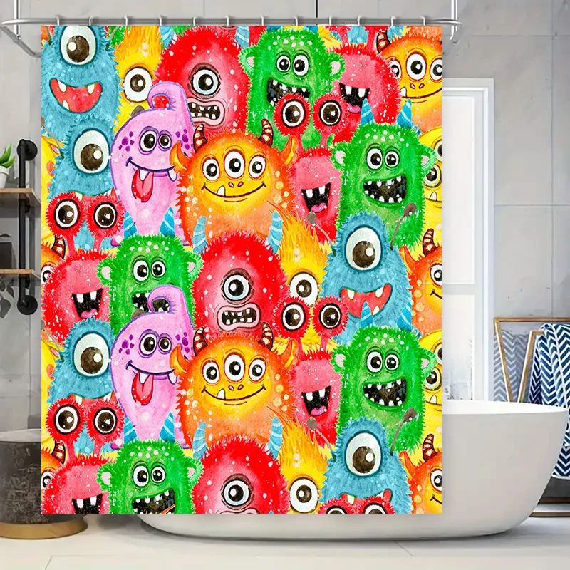 

Занавеска для душа с красочными монстрами, акварельный мультяшный дизайн, идеально подходит для детских ванных комнат