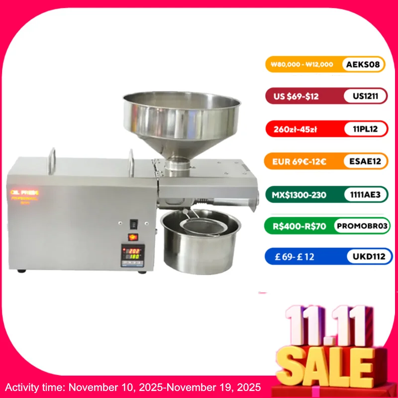 

SUSWEETLIFE S8 Medium And Small Oil Press Automatic Cold And Hot Pressing Stainless Steel Oil press,Oil Extraction Machine