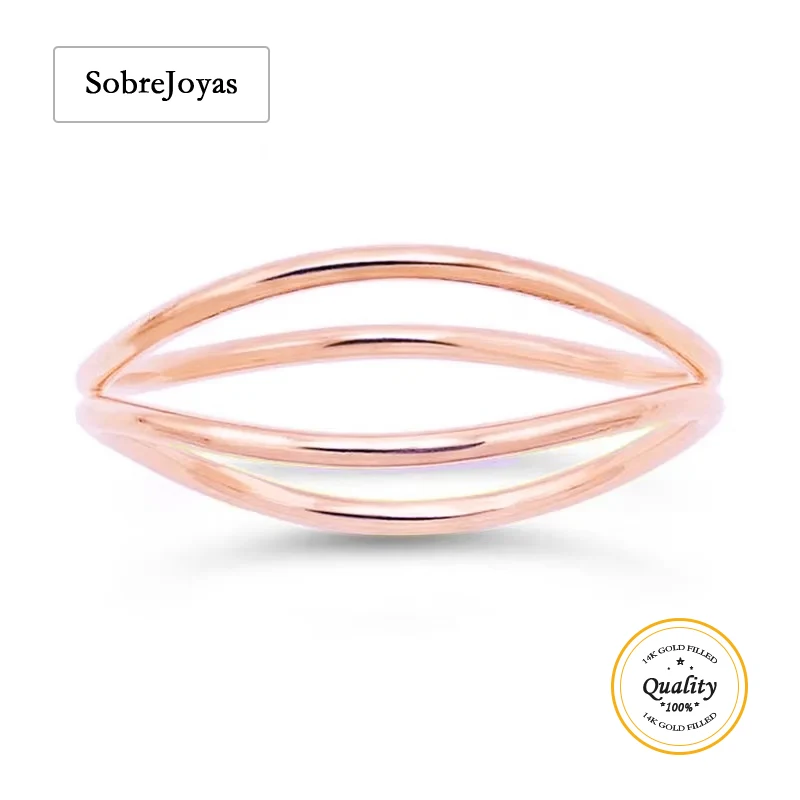 

14K Rose Gold Filled Wave Ring Double Band Wrap Ring Stacking Ring Parallel Bar Cross Ring Wholesale DIY Jewelry Findings