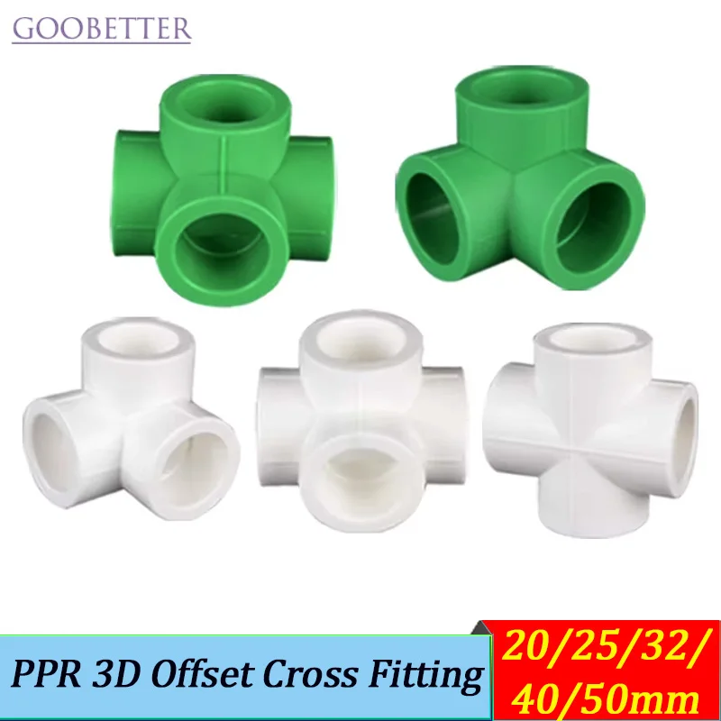PPR Pipe Fittings 3D Offset Cross Fitting for Wall Corners 20/25/32/40/50mm Equal Multi-Size Quick Install Leak-proof