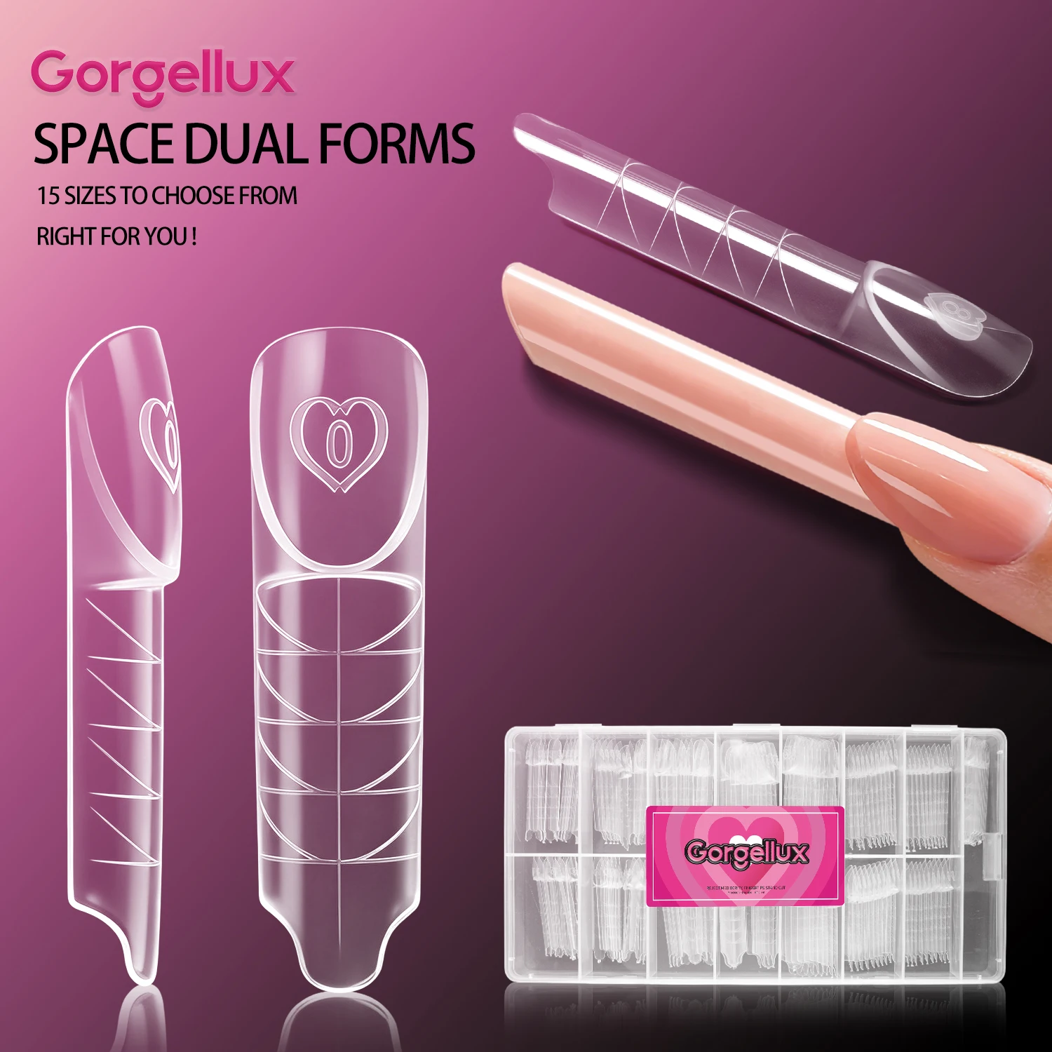 

Gorgellux Space French Dual Nail Forms Guides Size Clear Smart Line Perfect DIY Home Gel Acrylic Builder Extensions 60/75/150pcs