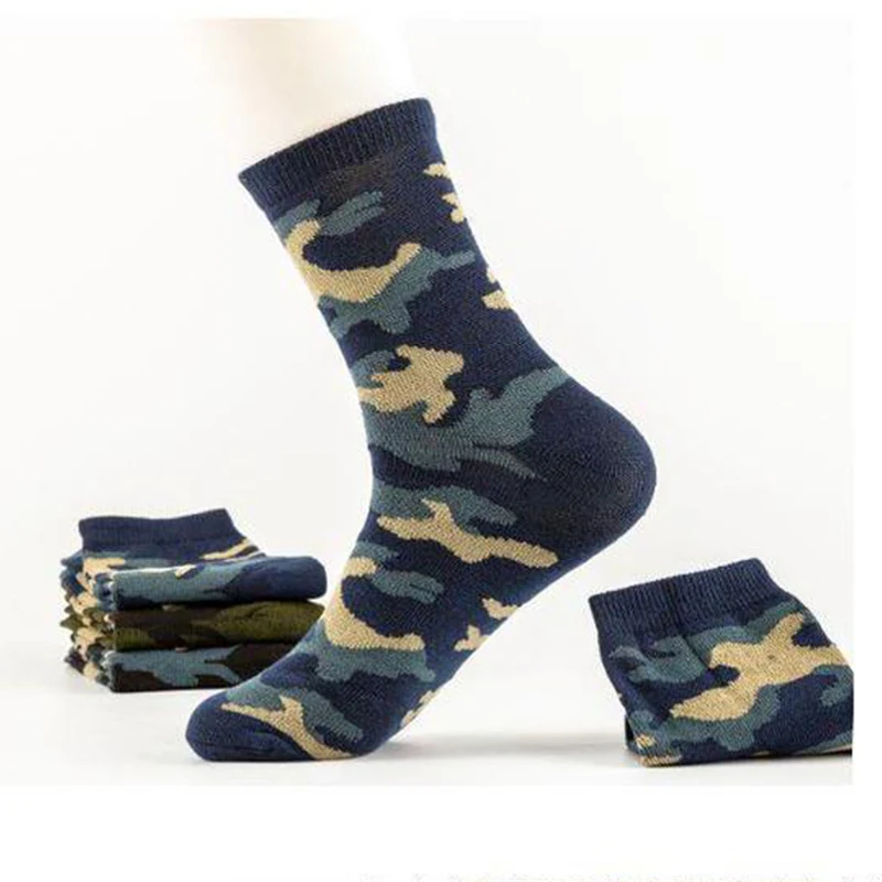 3 Pairs/Lot Men\'s Socks Spring and Autumn Mid-calf Foreign Trade Camouflage Army Green Underwear High Quality Cotton Sock