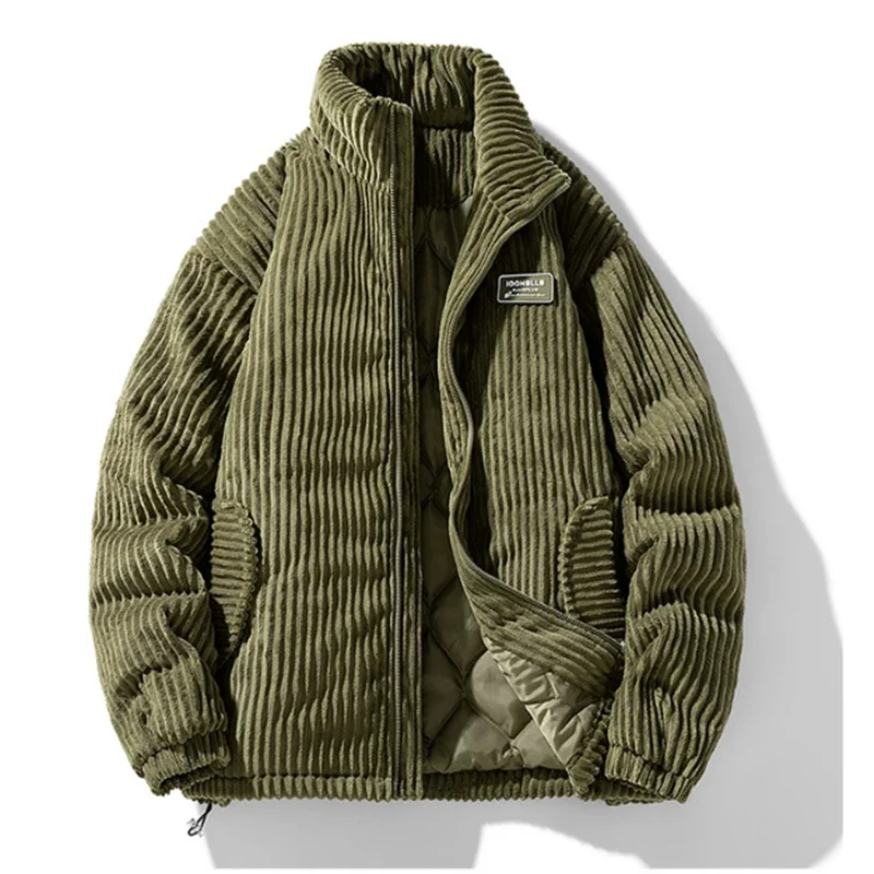 

Men Winter Coat Casual Stand Collars Warm Corduroy Cotton Coats Loose Street Style Men's Overcoats