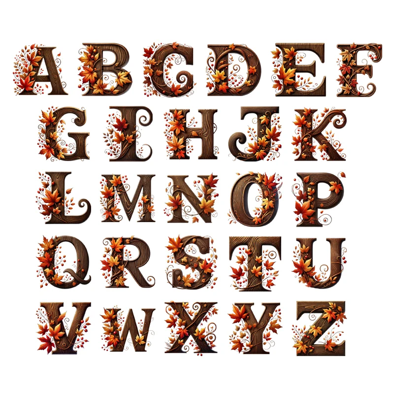Autumn maple leaf A-Z alphabet visual design iron on transfer for clothing dtf transfers ready to press Heat Transfer Printing