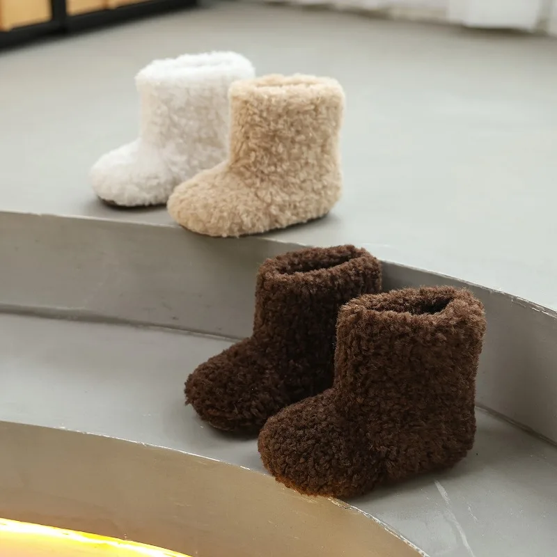 

Детские зимние ботинки с меховой волосатой зимой, новые модные повседневные ботильоны для девочек, теплые мягкие детские классические плюшевые ботинки без шнуровки, нескользящие