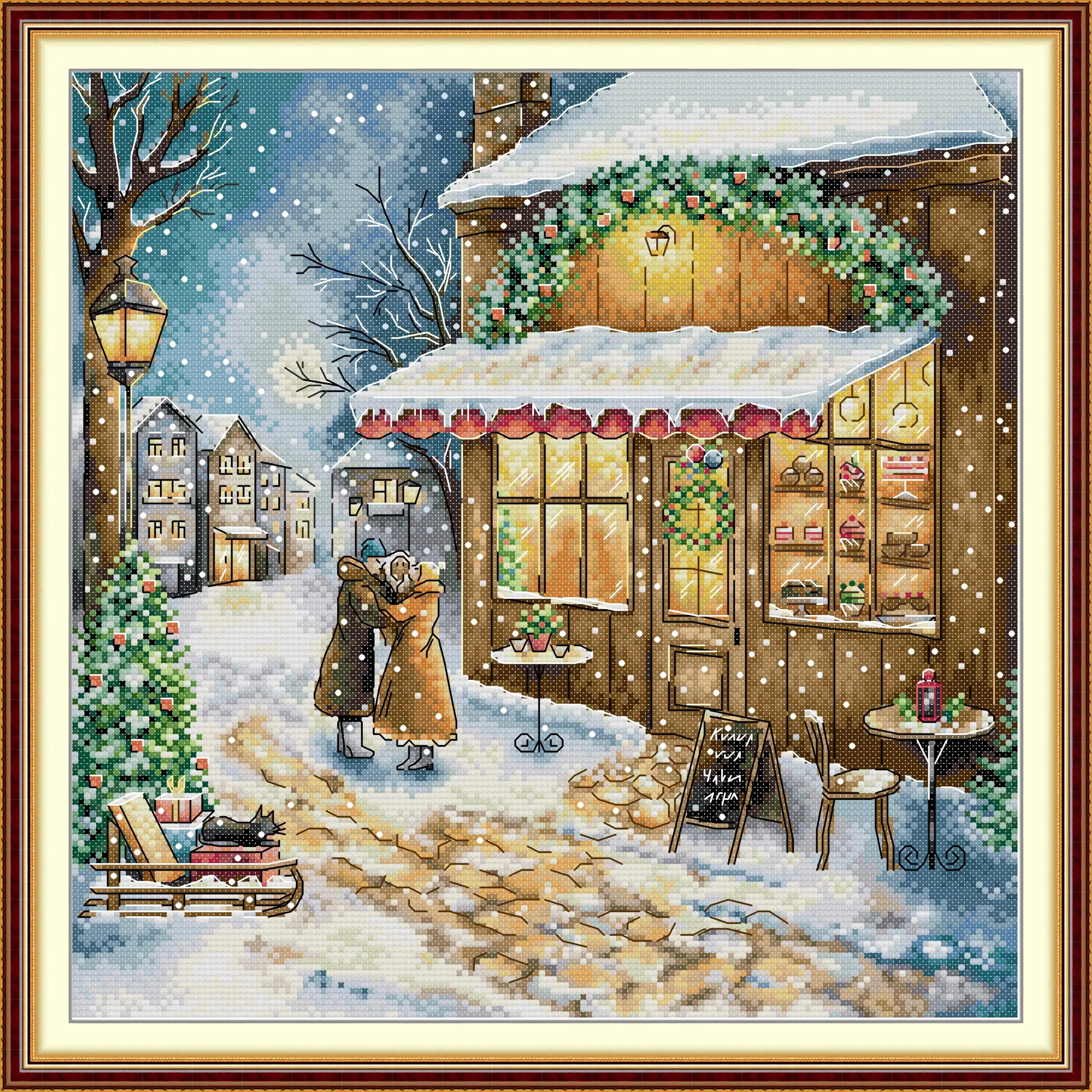

Soulgift News Pre-Printed Cross Stitch Kit, Stamped Aida Fabric with DMC Threads, Embroidery kit - Christmas Day Reunion