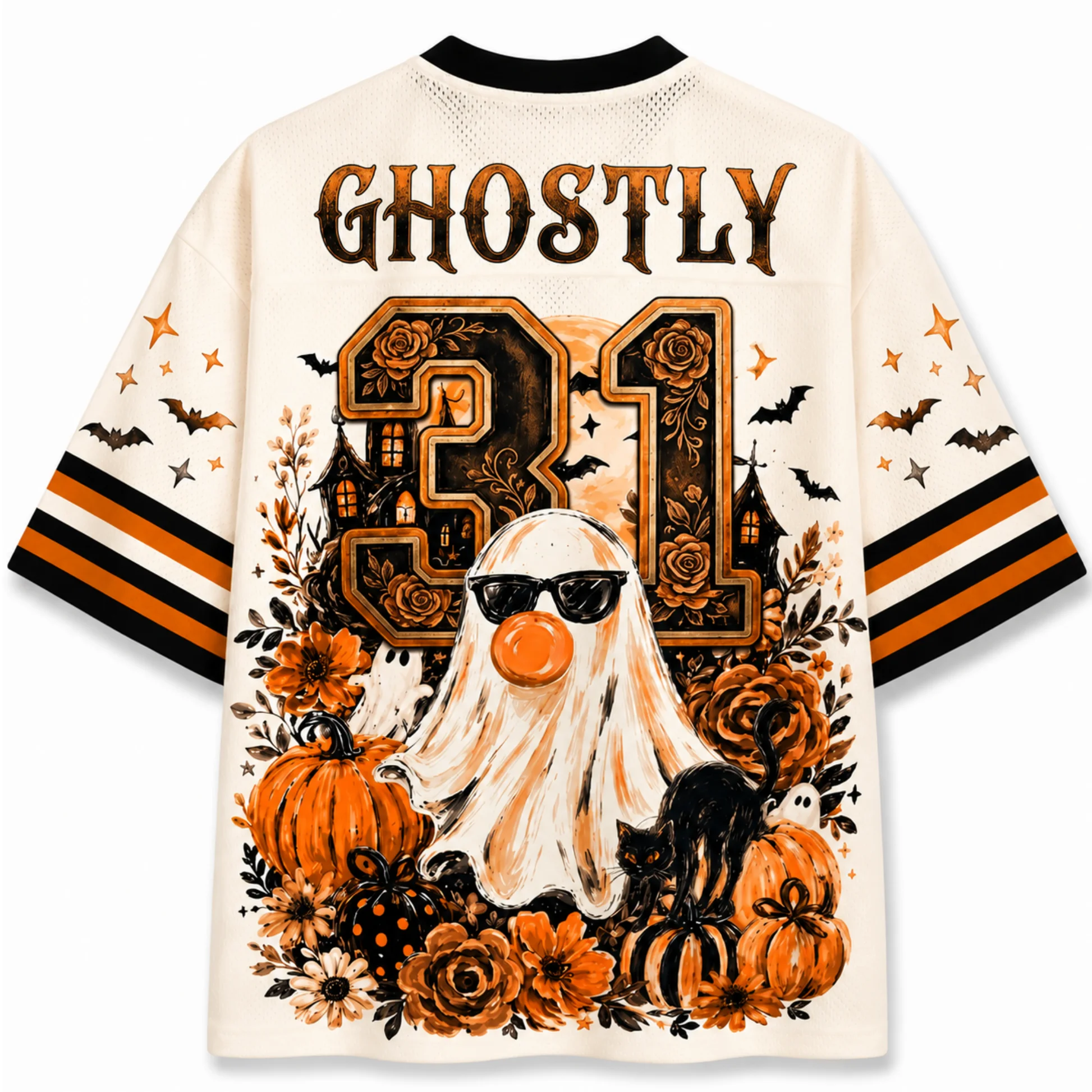 3D Printed American Retro Street V-neck T-shirt Trendy Autumn Cool Bubble Gum Ghost Atmosphere Men's and Women's Ball Wear