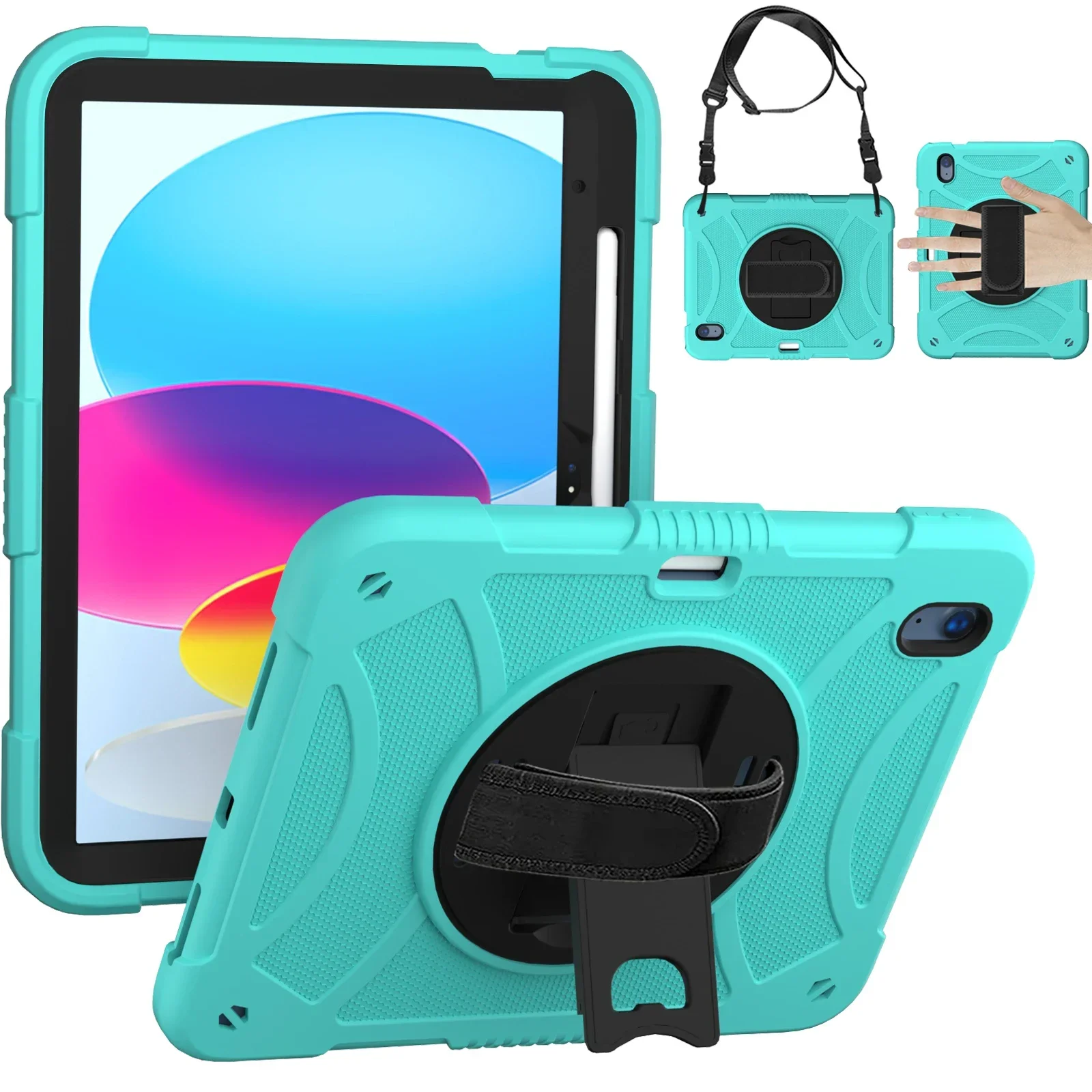 360° Rotating Kids Stand Tablet Case for IPad Pro11 Air4 Air5 Air3 10th 9th 8th 7th Gen Mini6  Cover Shockproof  +Shoulder Strap
