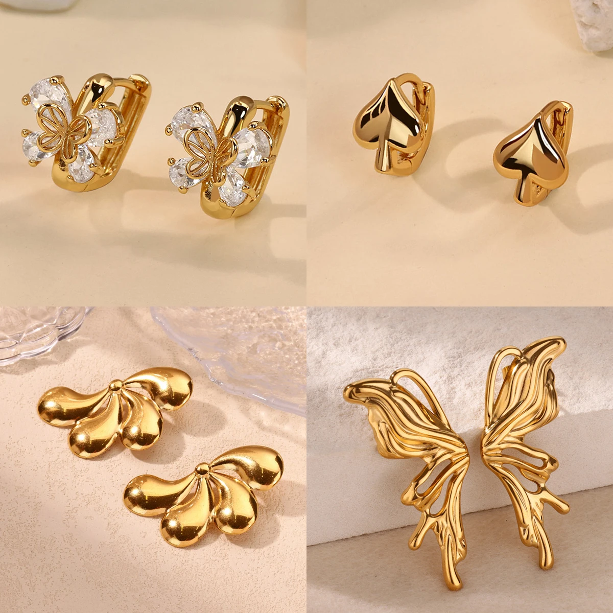 

Zircon Butterfly Hoop Earring for Women Stainless Steel Gold Color Piercing Earring 2025 New Fashion Wedding Couple Jewelry Gift