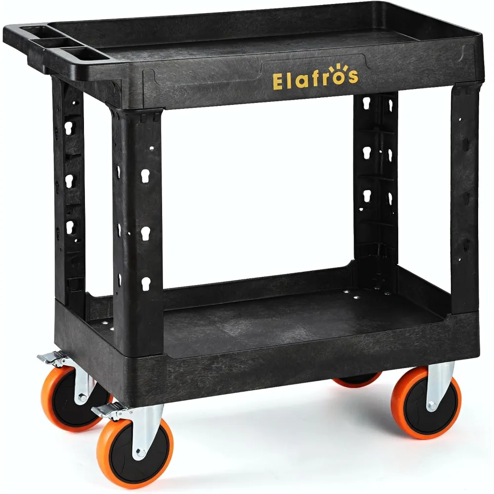 

Heavy Duty Plastic Utility Cart 34 x 17 Inch - Work Cart Tub Storage W/Deep Shelves and Full Swivel Wheels Safely Holds up