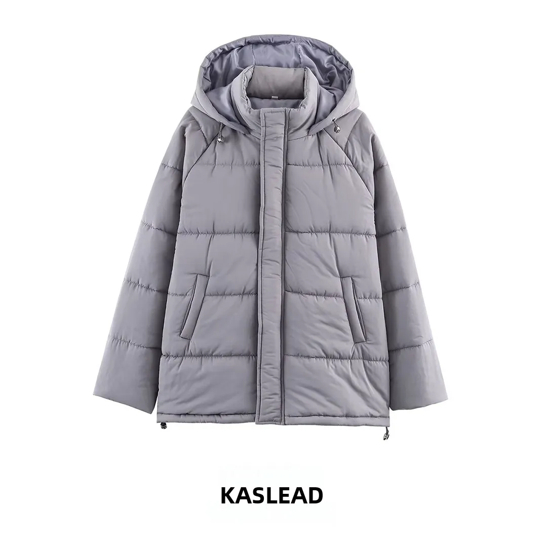 

KASLEAD Новая женская модная свободная куртка на молнии с капюшоном, хлопковая верхняя одежда, весна 2026, пальто из полиэфирного волокна с длинными рукавами