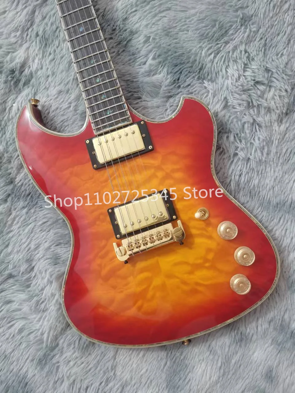 6-string electric guitar, Rose Wood fingerboard, colorful shell inlay, inverted bridge, gold accessories, free shipping