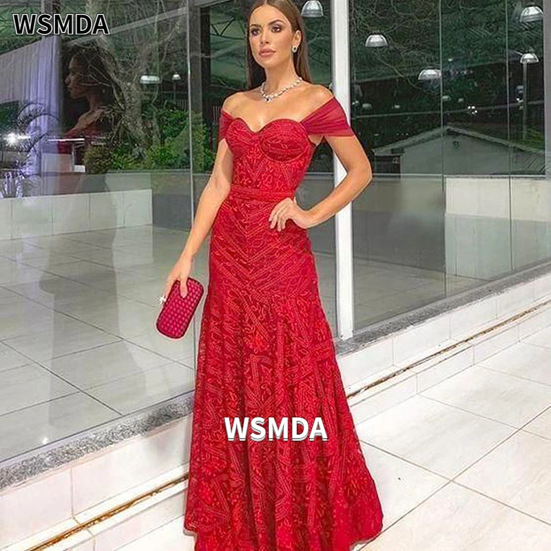 Lace Red Off-the-shoulder Long Mother of The Bride Dress Formal Dress Women Elegant Evening Dresses Custom Made