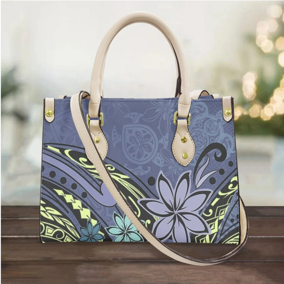 

Hawaiian Hibiscus Turtle Pattern Top Handle Tote Fashion PU Leather Casual Messenger Bag New Large Capacity Elegant Coin Purse