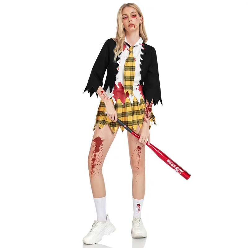 Horror Campus Zombie Cosplay Halloween Costume Bloody School Uniform Dress Up Women Girl Halloween Carnival Party Fancy Clothing