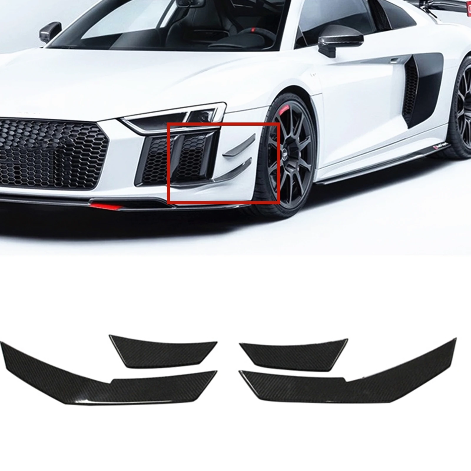 

Front Bumper Side Spoiler Air Vent Trim For Audi R8 Convertible Coupe 2 Door 2016-2020 Real Carbon Fiber Splitter Canards Fins