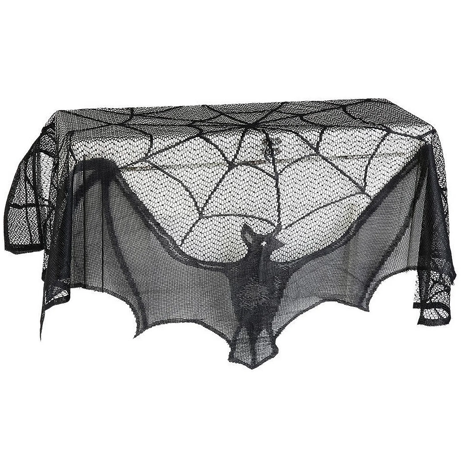 Scary Halloween Decorations, Black Lace Cobwebs, Bats, Mantel, Scarf Covers, Hearthcloths, Spooky Party Supplies, 1 Piece