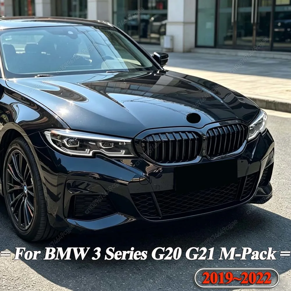 Car Front Bumper Kidney Racing Grills Single Slat Style Glossy Black ABS Kit For BMW 3 Series G20 G21 2019-2022 M-Pack Body Trim