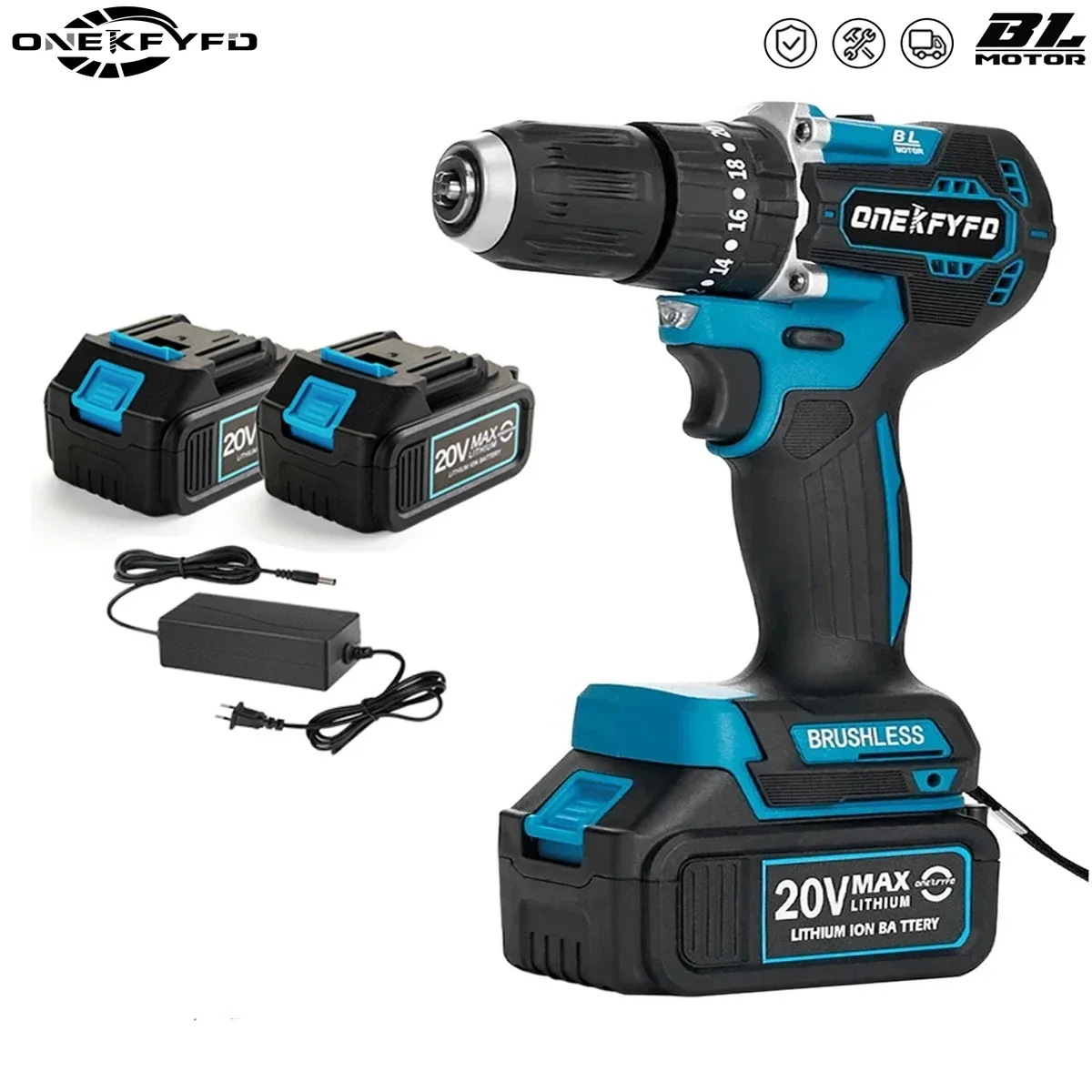 Brushless Electric Impact Drill, Martelo sem fio, Chave de fenda elétrica, Ferramenta elétrica, 3 em 1, 13mm, Torque 20 + 2 para bateria Makita 18V