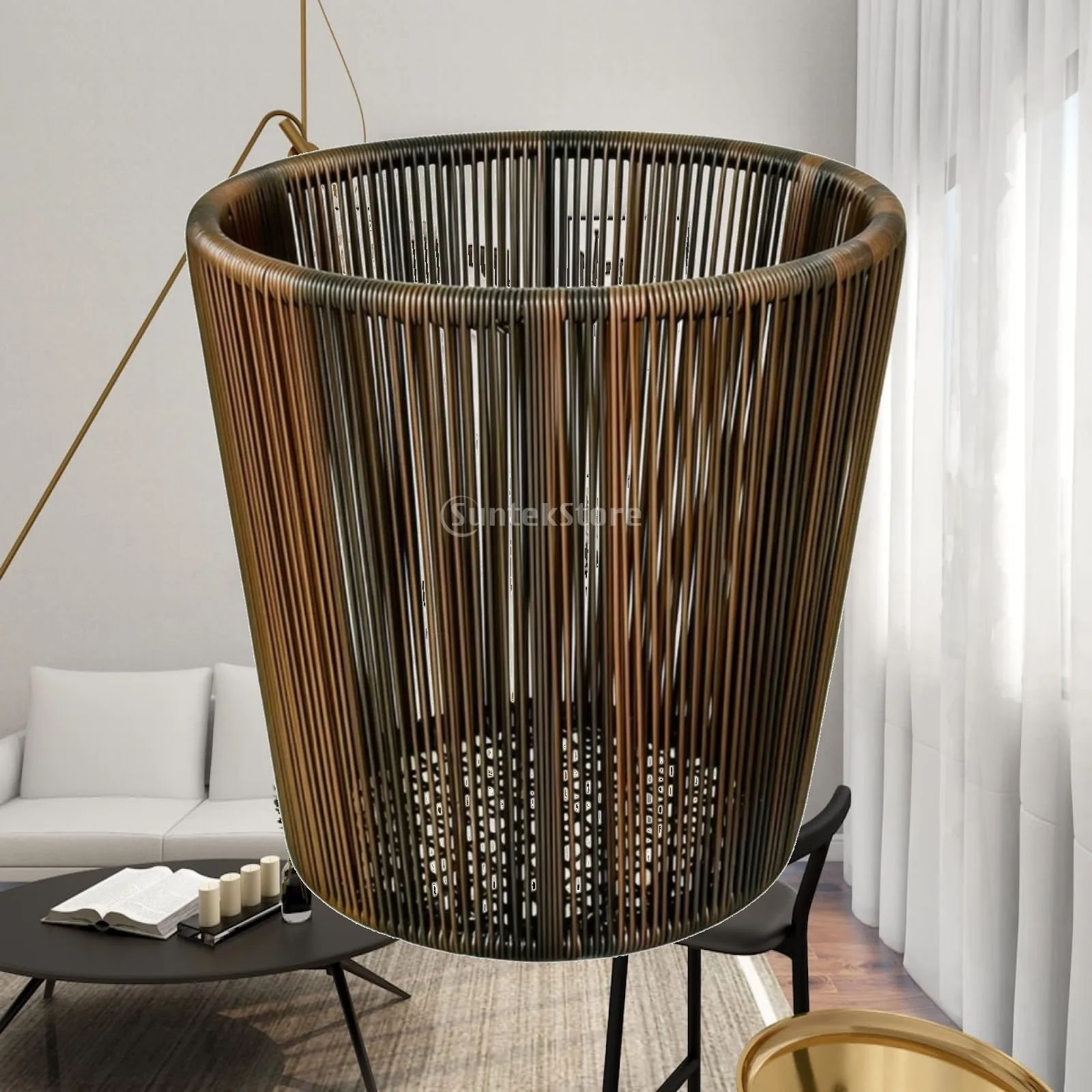Round Open Weave Laundry Basket for Towels Clothes with Sturdy PP Rim for Hotel Guest Room