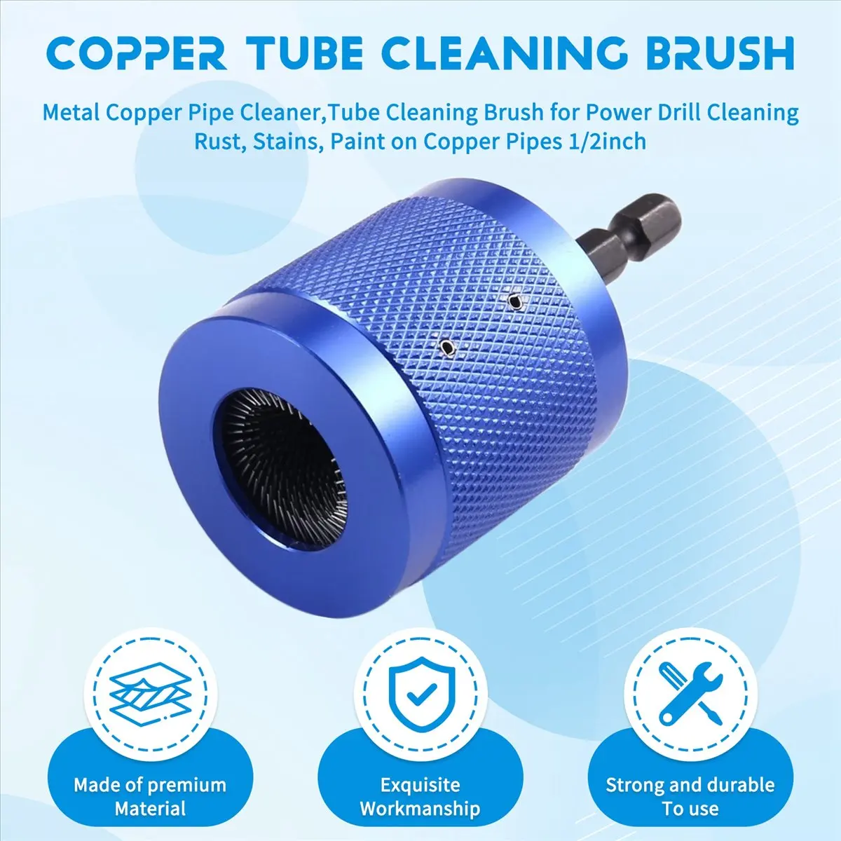 Metal Copper Pipe Cleaner,Tube Cleaning Brush for Power Drill Cleaning Rust, Stains, Paint on Copper Pipes 1/2inch