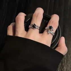 Gothic Irregular Gemstone Ring Aesthetic Girls Adjustable Black Stone Ring Women's Liquid Punk Ring Vintage Jewelry Accessories