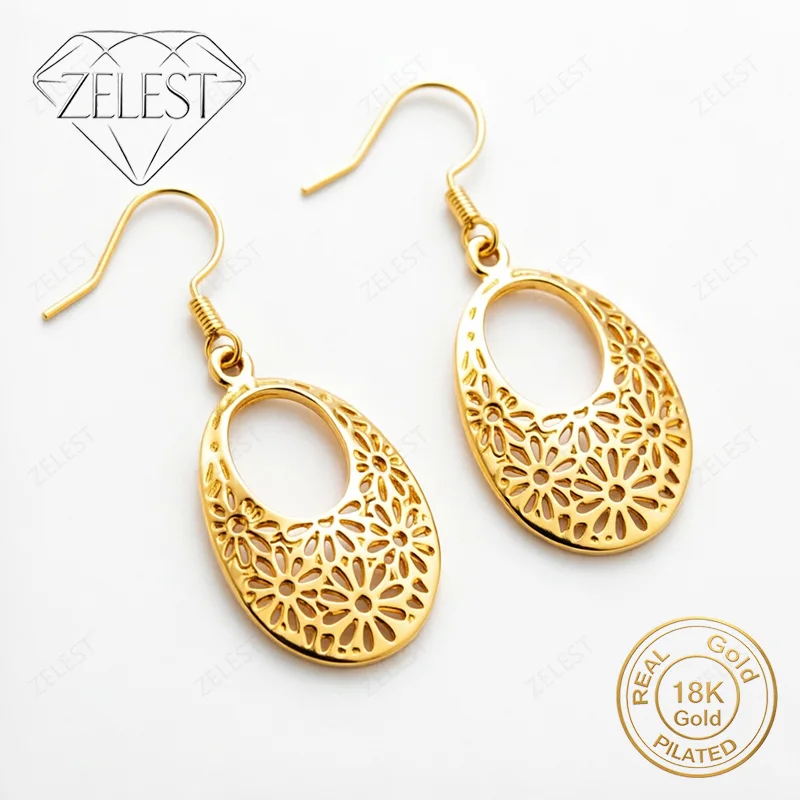 925 Sterling Silver 18K Gold Plated Delicate Oval Openwork Earrings for Women, Party Jewelry Gifts and Accessories