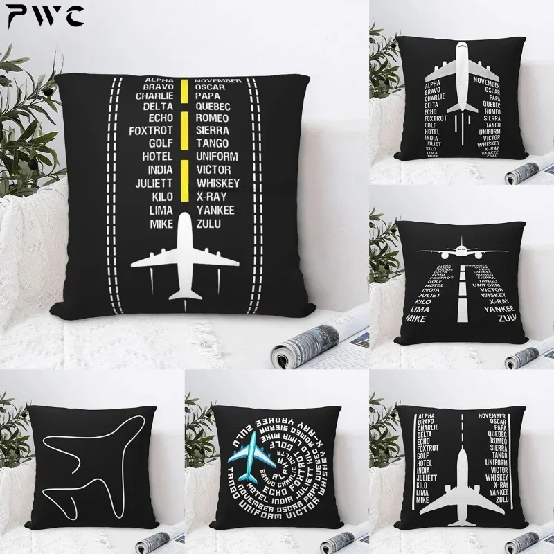 Pinyin Letter Flight Gift Aircraft Pilot Print Sofa Cushion Cover Pillow Case Home Decoration Party Car Bedding